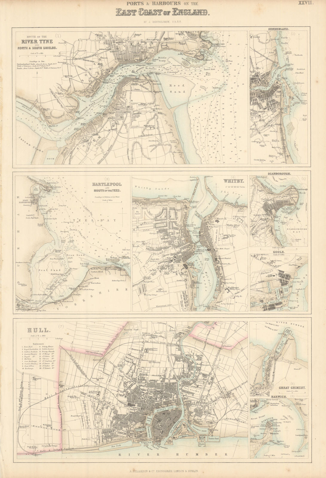 England East Coast Ports. Tyne Hull Sunderland Hartlepool Whitby c1863 old map